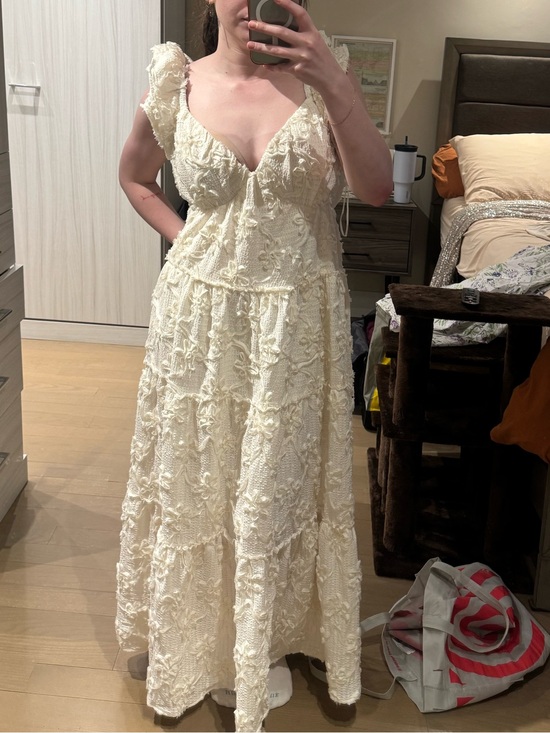 English Factory Dresses & Skirts - English Factory Cream Lace Tiered Maxi Dress